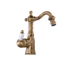 Смеситель для биде Gattoni Orta с высоким изливом белая ручка и донный клапан бронза 2751/27V0