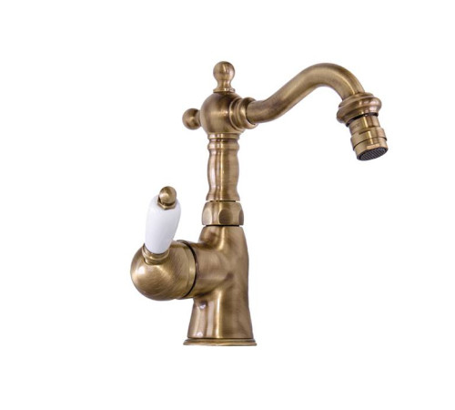 Смеситель для биде Gattoni Orta с высоким изливом белая ручка и донный клапан бронза 2751/27V0