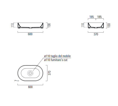 Раковина накладная GSI KUBE X 600х370х130 мм Ardesia 9458PVC26