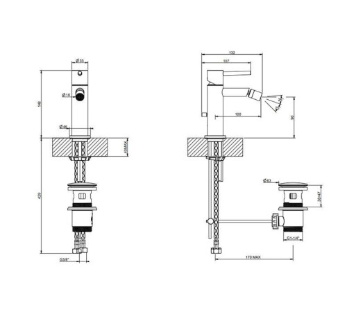 Смеситель для биде Gessi Emporio Via Tortona с донным клапаном Finox Brushed Nickel 18607#149