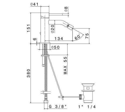 Смеситель для биде Newform X-STEEL 316 с донным клапаном излив 134 мм цвет PVD Brushed gun metal 69623X.59.064