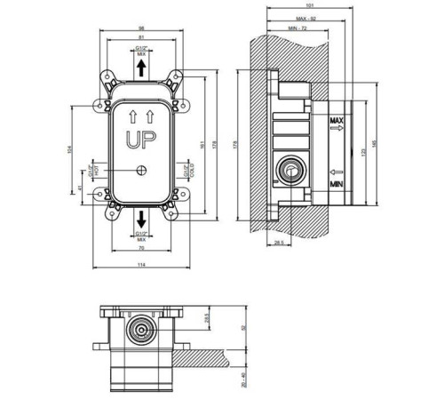Встраиваемая часть для смесителя Gessi Via Manzoni на 2 выхода 38473#031
