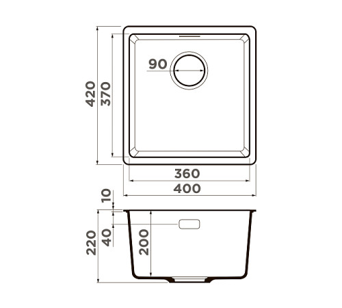 Кухонная мойка Omoikiri Kata 40-U-BL Artgranit 40x42 см черный 4993396
