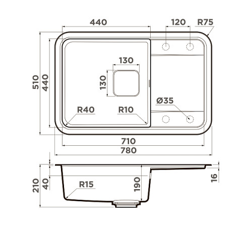 Кухонная мойка Omoikiri Tasogare 78-DC Artgranit 78x51 см темный шоколад 4993749