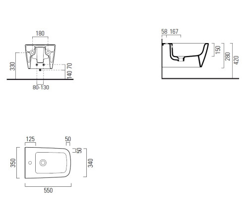 Биде подвесное GSI Nubes 550 х 350 мм черный матовый Ardesia с крепежом 9665FR2126