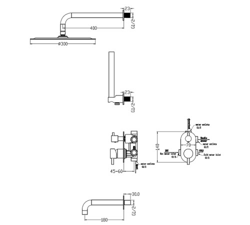 Душевой комплект встраиваемый Boheme Uno верхний душ 30 см gun metal 464-2-GM