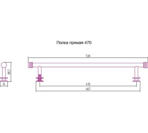 Полка прямая Сунержа 53,8x8,87x3,4 см без покрытия 00-2012-0470