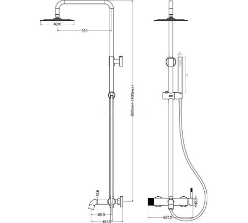 Душевая стойка Boheme Uno с верхним душем черный матовый/золото матовое 468-BG