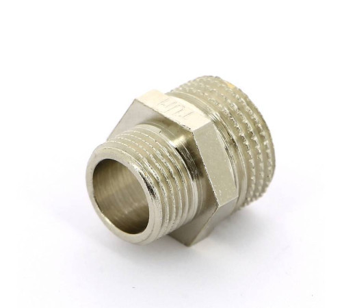 Ниппель резьбовой переходной Tiemme 1/2 x 3/8 НН никелированный 1500196