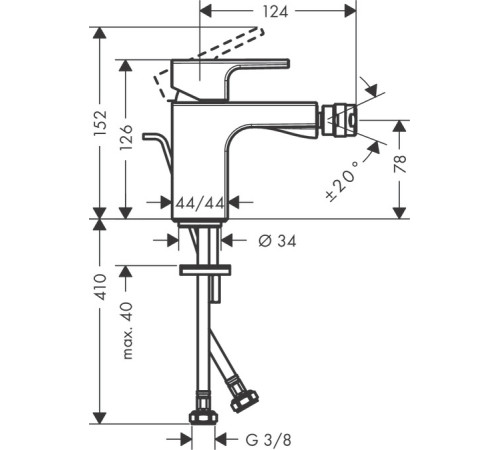 Смеситель для биде однорычажный Hansgrohe Vernis Shape со сливным гарнитуром черный матовый 71211670