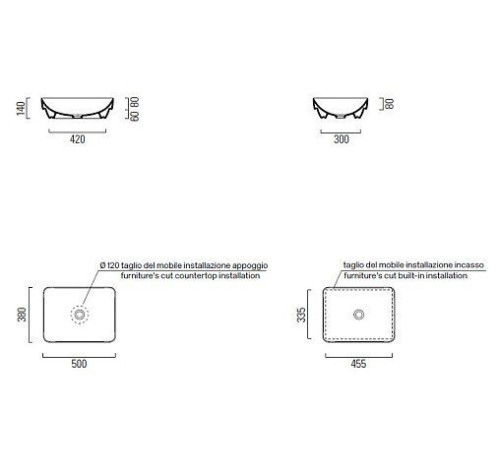 Раковина накладная GSI Pura 500х380 мм без отверстия под смеситель Creta Matte 884708