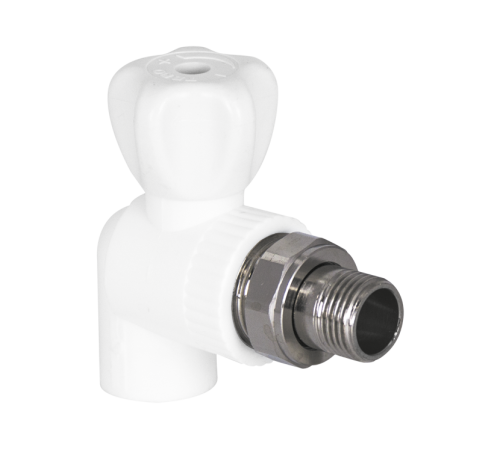 Кран шаровой радиаторный TEBO PP-R 25х3/4 угловой белый 015062102