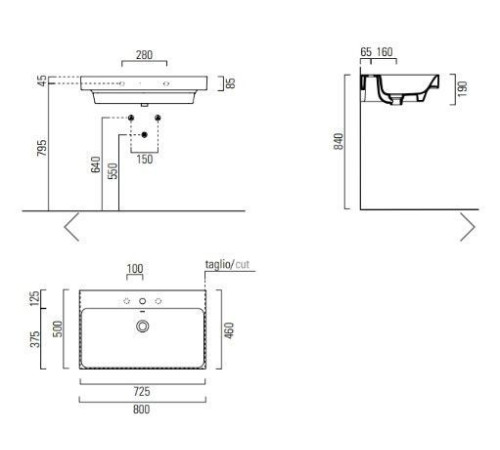 Раковина накладная/подвесная GSI Nubes 800x500 мм без отверстия белая глянцевая 9622011
