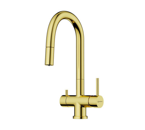 Смеситель для кухни Omoikiri Akita-S-LG с выдвижным изливом и подключением фильтра светлое золото 4994350