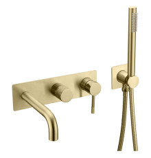 Смеситель на борт ванны Boheme Uno на 4 отверстия с ручным душем matt gold 464-3-MG