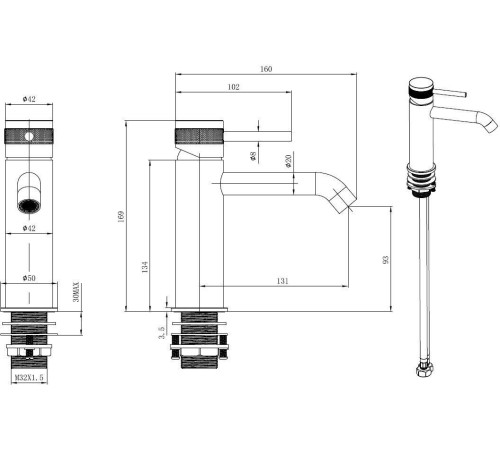 Смеситель для раковины Allen Brau Priority излив 13.1 см графит браш 5.31A01-MG
