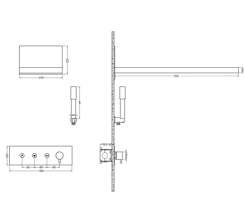 Душевой комплект встраиваемый Boheme Fusion смеситель верхний и ручной душ матовое золото 130-MG