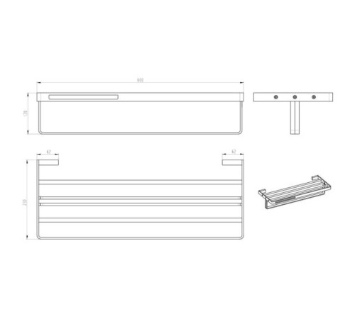 Полка для полотенец Boheme Q 60х23х12 см золото глянцевое 10947-G