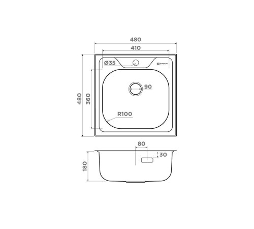 Кухонная мойка Omoikiri Saru 48-IN нержавеющая сталь 48x48 см 4993833