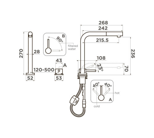 Смеситель для кухни Omoikiri Nara 2 Plus-S-GB с выдвижным изливом и подключением фильтра графит 4994373