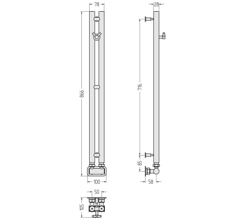 Полотенцесушитель водяной Сунержа Нюанс EU50 10x86.6 см нижнее подключение золото 03-0212-0840