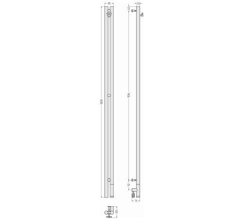 Полотенцесушитель электрический Сунержа Нюанс 3.0 85x1800 мм правый без покрытия 00-5843-1853