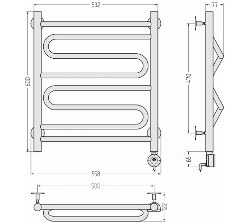 Полотенцесушитель электрический Стилье Формат 22 55.8x66.5 см без покрытия 00522-6050