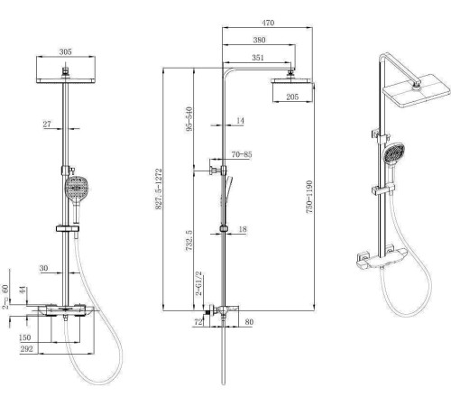 Душевая стойка Allen Brau Infinity 29.2x47 см черный 5.21030-31