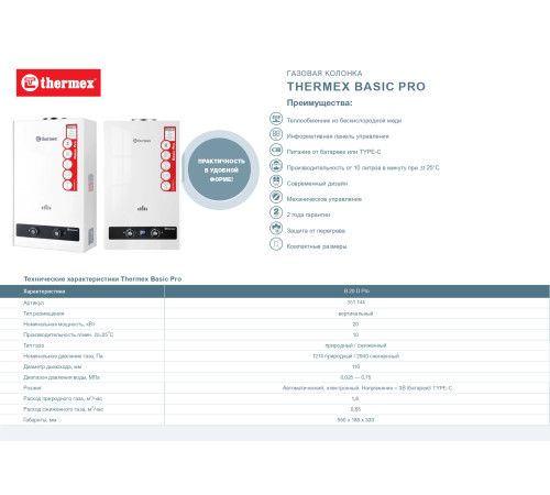 Газовая колонка Thermex Basic B 20 D Pro B 20 D Pro