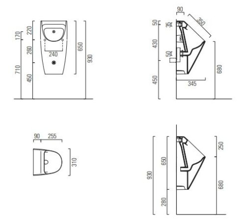Писсуар подвесной безободковый GSI Community 350х310 мм белый глянцевый 9097FO11