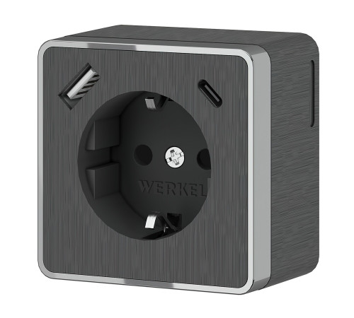 Розетка с заземлением, шторками и USB тип A+C Gallant графит рифленый W5071704