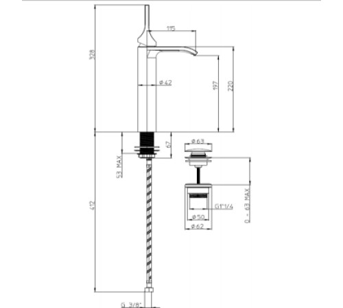 Смеситель для раковины Bossini Apice 328 мм с донным клапаном черный матовый E89602.073