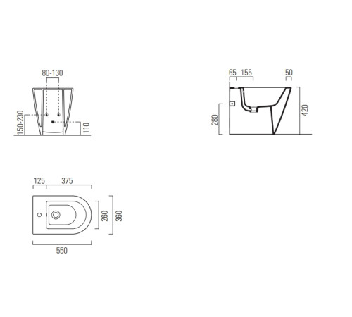 УЦЕНКА Биде напольное GSI Kube X 550х360 мм белое глянцевое 9462111_УЦ/3