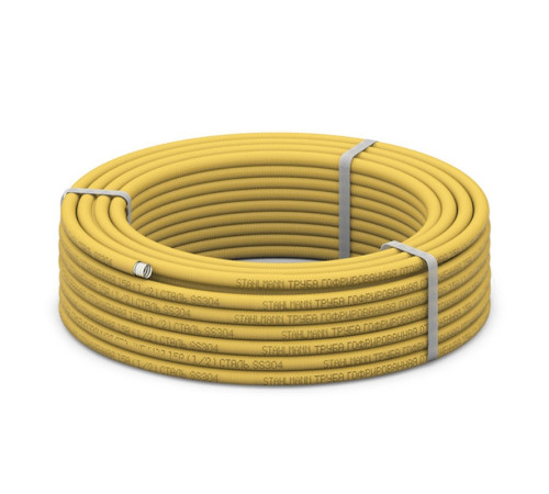 Труба гофрированная из нержавеющей стали Neptun IWS 20х0.3 мм отожженная в желтой оболочке бухта 30 м 508649