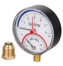 Термоманометр радиальный Gappo с автоматическим запорным клапаном 1/2 6 бар 1441532