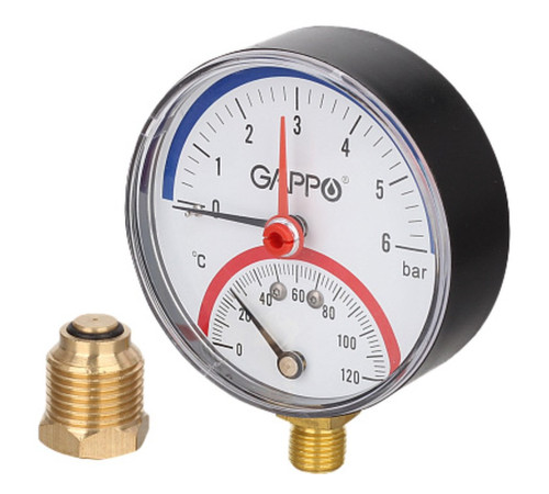 Термоманометр радиальный Gappo с автоматическим запорным клапаном 1/2 6 бар 1441532