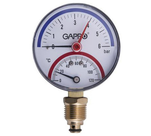 Термоманометр радиальный Gappo с автоматическим запорным клапаном 1/2 6 бар 1441532