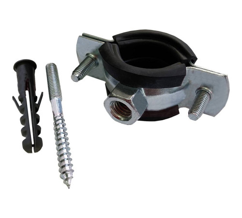 Хомут оцинкованный с резиновым уплотнителем VALFEX 87-92 мм 3 дюйма со шпилькой M8x80 и дюбелем 1169520