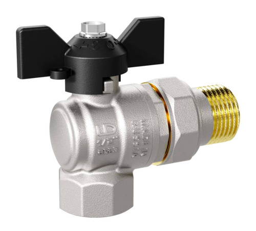 Кран шаровой латунный LD Pride 47.15.В-ГШ.У.Б Ду 15 Ру 40 угловой вн-американка бабочка 47.15.В-ГШ.У.Б