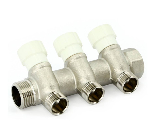 Коллектор Uni-Fitt с вентилями 3/4х2 выхода 1/2 НР никелированный 404N3220