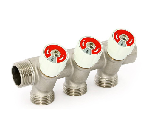 Коллектор Uni-Fitt с вентилями 3/4х2 выхода 1/2 НР никелированный 404N3220