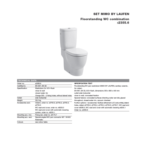 Унитаз напольный Laufen Mimo горизонтальный выпуск белый 8.2355.6.000.000.1