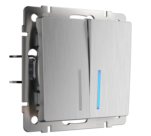 Выключатель двухклавишный проходной с подсветкой (cеребряный рифленый) W1122109