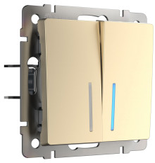 Выключатель двухклавишный с подсветкой (шампань) W1120111