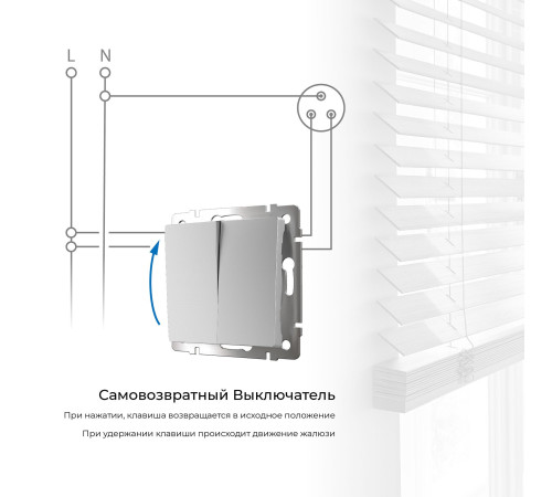 Выключатель двухклавишный с самовозвратом серебряный W1122406