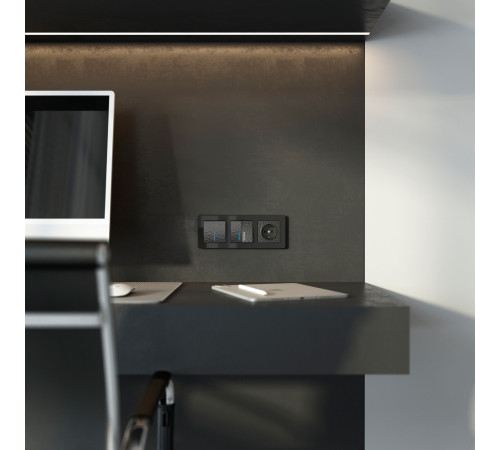 Выключатель одноклавишный проходной с подсветкой черный W1212108