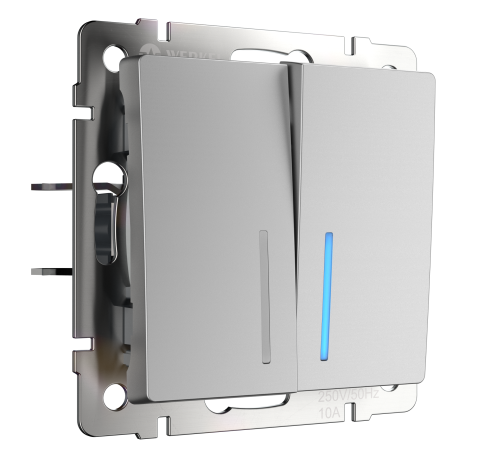 W1120106/ Выключатель двухклавишный с подсветкой (серебряный) W1120106