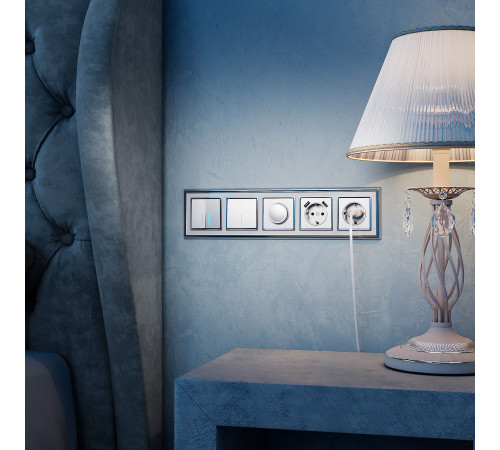 W1120106/ Выключатель двухклавишный с подсветкой (серебряный) W1120106