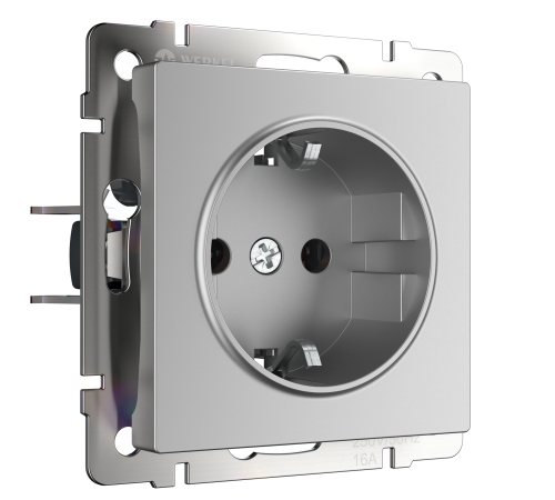 W1171106/ Розетка с заземлением и шторками (серебряный) W1171106