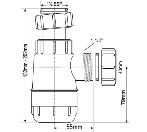 Сифон McAlpine бутылочный 1 1/4 x 32 мм без выпуска выход 40 мм MRW240NW